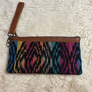 Nena & Co Brown Boho Chic Wristlet with Geometric Pattern